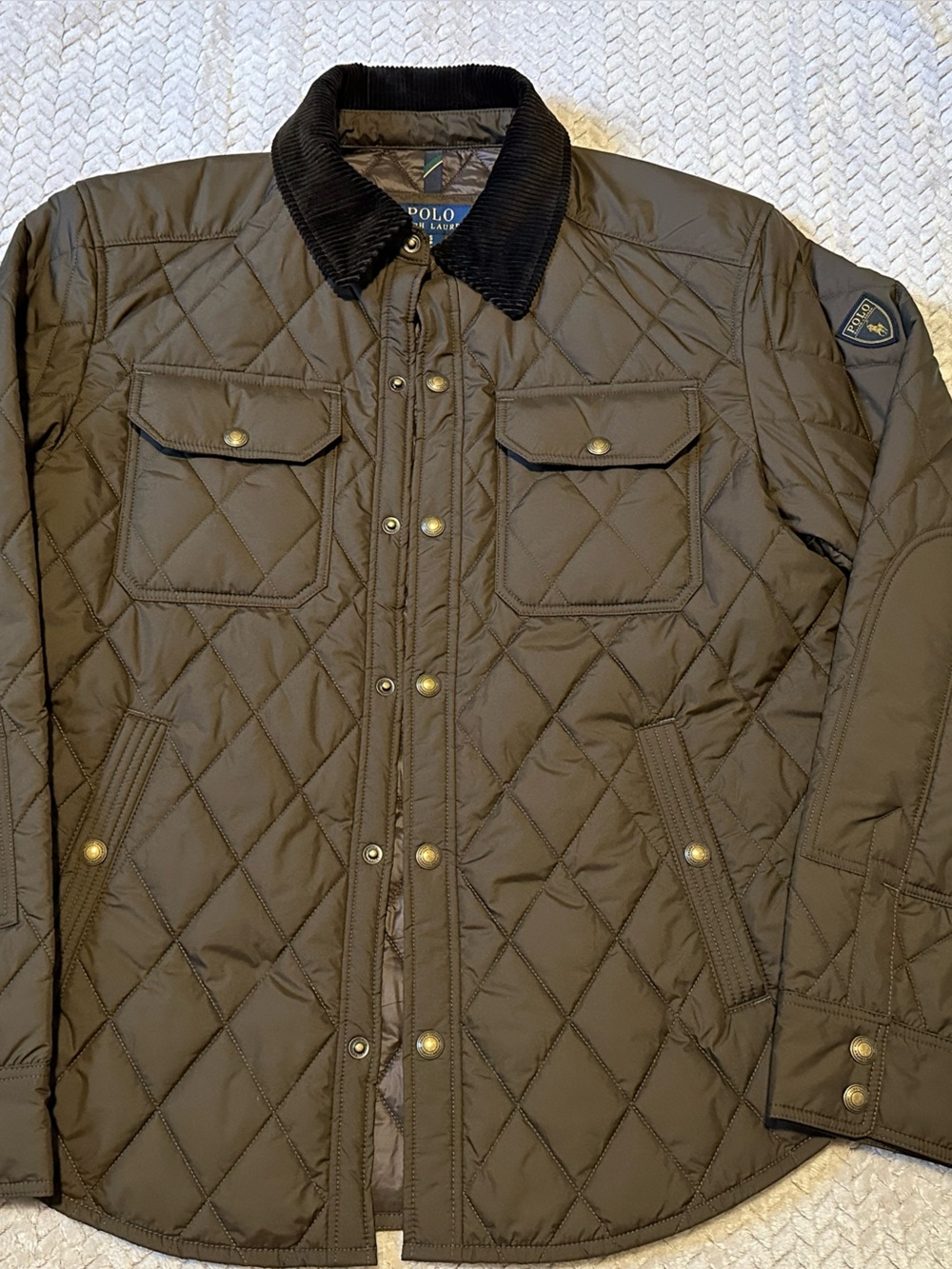 Polo by Ralph Lauren Olive Quilted Puffer Jacket with Corduroy Collar